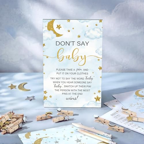 Image of Patelai 321 Pcs over The Moon Baby Shower Games Don't Say Baby Bingo Decor