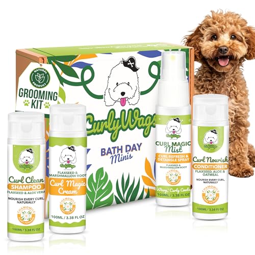CurlyWags Curly Dog Grooming Kit – Travel-Size Shampoo, Conditioner, Curl