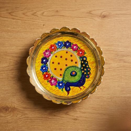 Image of Navi Naveli Brass Peacock Lotus Stand | Decorative Brass Lotus Stand for Pooja Temple Home Office and Spiritual Decor | (Size 5 Inches Peacock)