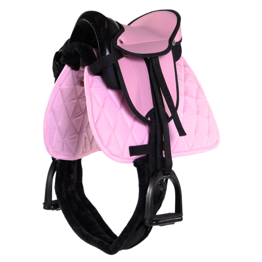 PFIFF 103120 Sattelset „Pro“ für Spiel- oder Holzpferde, Komplettset für Kinder, Kindersattel, Spielsattel, Set in Einheitsgröße, Rose