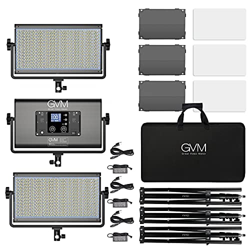 Gvm 1500D Rgb Led Video Light, 75W Video Lighting Kit With Bluetooth Control, 3 Packs Led Panel Light For Photography, Youtube Studio, Video Shooting, Broadcasting, Conference, 1128 Led Beads #TOP6