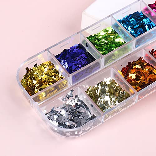 3D Sparkly Glitter Nail Art Sequins, Holographic Rhombus Shape Glitters Nail Flakes, 12 Colors Rhombus Nail Art Glitter Design For Women Resin Nail Art Tips, Diy Shiny Fingernail Crafts Decorations #TOP1