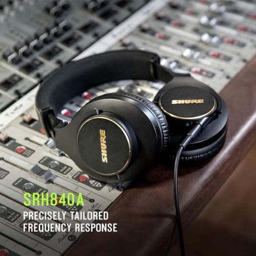 Image of Shure SRH840A Professional Over-Ear Wired Studio Headphones for Recording, Mixing & Monitoring - Closed-Back Circumaural Design with Detachable Cable, Black | 40mm Neodymium Drivers, 5-25, 000 Hz, 40 Ω, Detachable 3m Locking Cable, Includes 1 /4 Adapter and Pouch