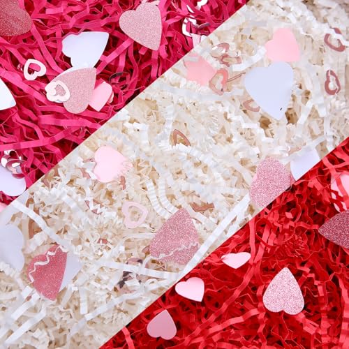 Papier raphia froissé rouge rose blanc 890g pour remplissage de panier et décoration de fête