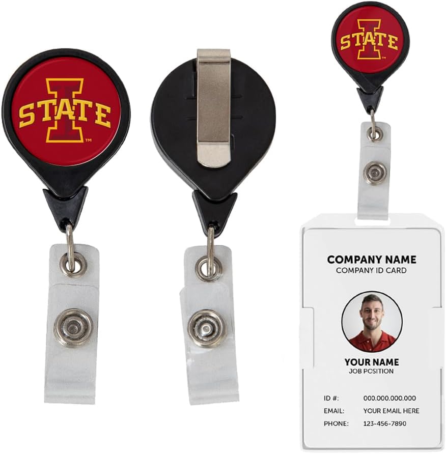 Desert Cactus Iowa State University Retractable Badge Holder ISU Cyclones ID Reel with Ticket Clip for Lanyard, Work, School & Office Access