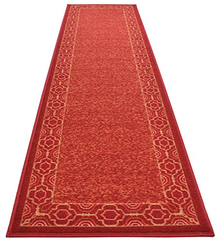 Trellis Border Moroccan Design Printed Slip Resistant Rubber Back Latex Runner Rug And Area Rugs More Color Options Available (Red, 1'11" X 7') #TOP5