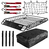 PINGDIR Rooftop Cargo Carrier Basket Universal Roof Rack Cargo Carrier, Basket 55" X 39" X 6", Water
