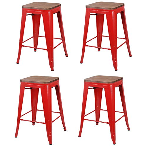 rosso, 42 x 42 x 77 cm Set di 4 sgabelli da bar Vintage Liv, colore rosso