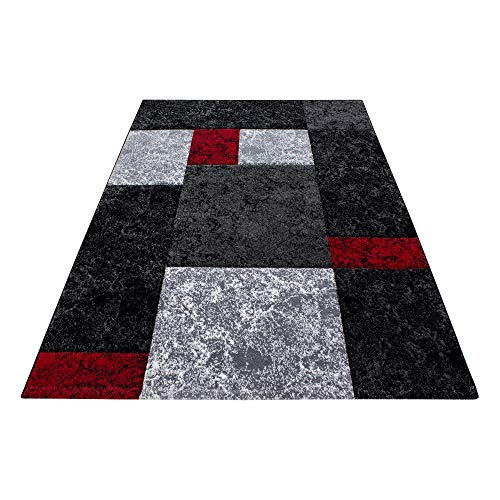 Alfombra moderna con diseño de cuadros, varios colores y tamaños disponibles., polipropileno, rojo, 160 x 230 cm Cover