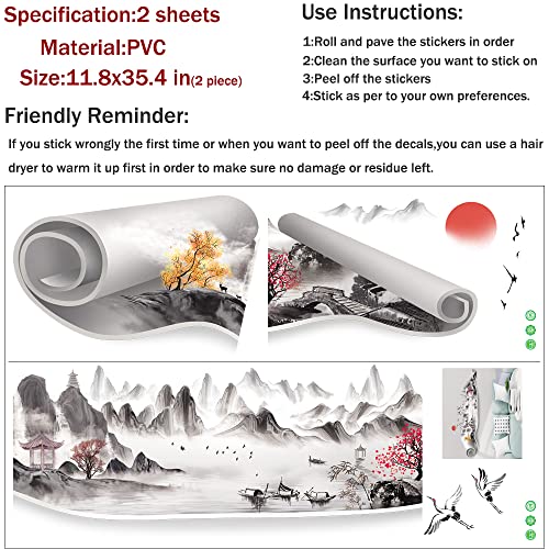 Dechom Abstract Wall Stickers Ink Painting Scroll Mountain Landscape Vinyl Poster Wall Art Decor Home Background Decorate Room Wall Decals #TOP7