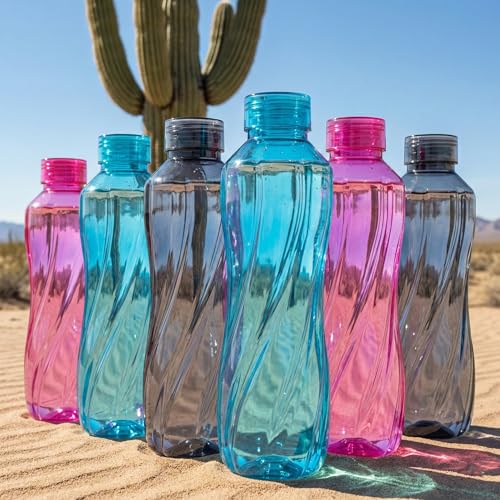 Image of Premium BPA-Free Reusable Plastic Water Bottles (Set of 6) - 1 Litre Fridge Water Bottle with Ergonomic Swirl Grip & Leak-Proof Cap for Home, Office, Gym & Outdoors (Multicolor)