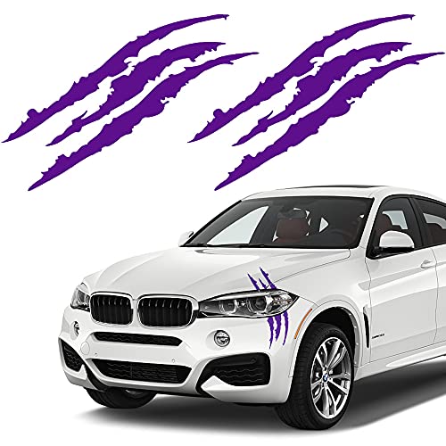 YGMONER Claw Mark Car Decals, 16 Inch Car Headlight Stickers, Monster Claw Scratch Sticker for Dodge Challenger Charger, Pack of 2 (Purple)