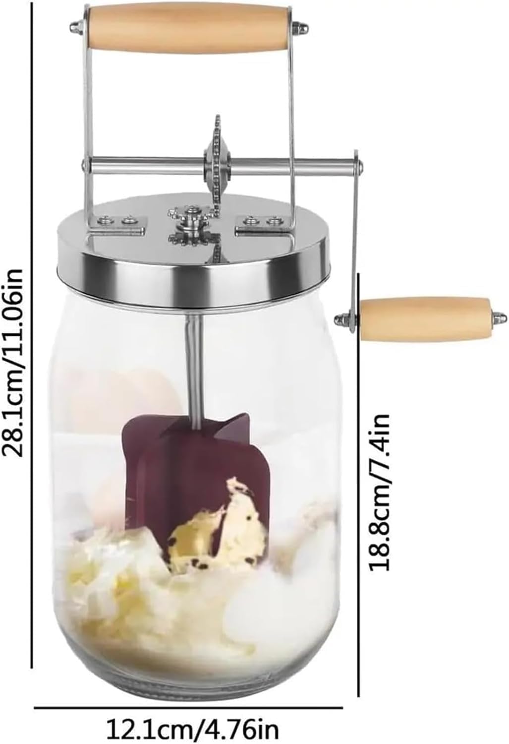 Hand Crank Butter Churner, Churn Washable Butter Maker, with Glass Jar & Wooden Handle, Stainless Steel Paddle, for Home Kitchen Restaurant Baking(1500ml)