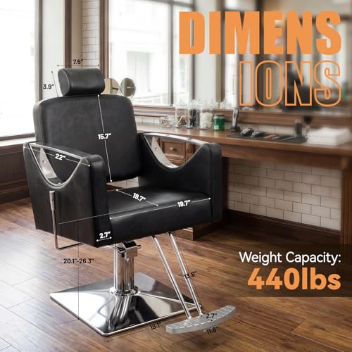 AreShark Barber Chair, Reclining Heavy Duty Salon Chair with Hydraulic Pump & Adjustable Headrest, Professional Beauty Styling Hair Chair for Hair Stylist, Hairdresser, Barbershop, Home, Black - Thumbnail 3