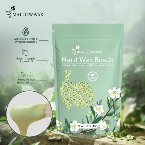 Image of Mallowwax Hard Wax Beads - Wax for Sensitive Skin Hair Removal - Tea Tree Wax Beads for Face, Underarms, Bikini, Legs