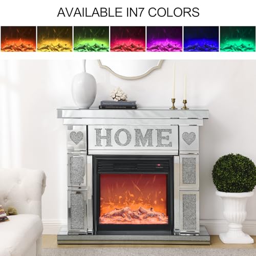 ESPIDOO Electric Fireplace Mantel: Modern Mirrored Fireplace Cabinet with LED Flame Effect & Safety Protection - Decorative Home Heating Solution for Living Room & Bedroom - Image 4