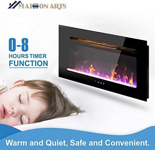 MAISON ARTS 30" Electric Fireplace Indoor Wall Mounted & Recessed Fireplace Heater with Remote Control & Touch Screen,3 LED Color 4 Flame Effect with Timing function, 1800W, Black