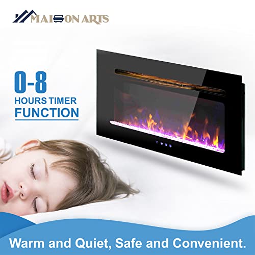 Maison Arts 30" Electric Fireplace Indoor Wall Mounted & Recessed Fireplace Heater With Remote Control & Touch Screen,8Hrs Timer, Adjustable Flame Colors And Speed For Bedroom Living Room,1500W,Black #TOP3