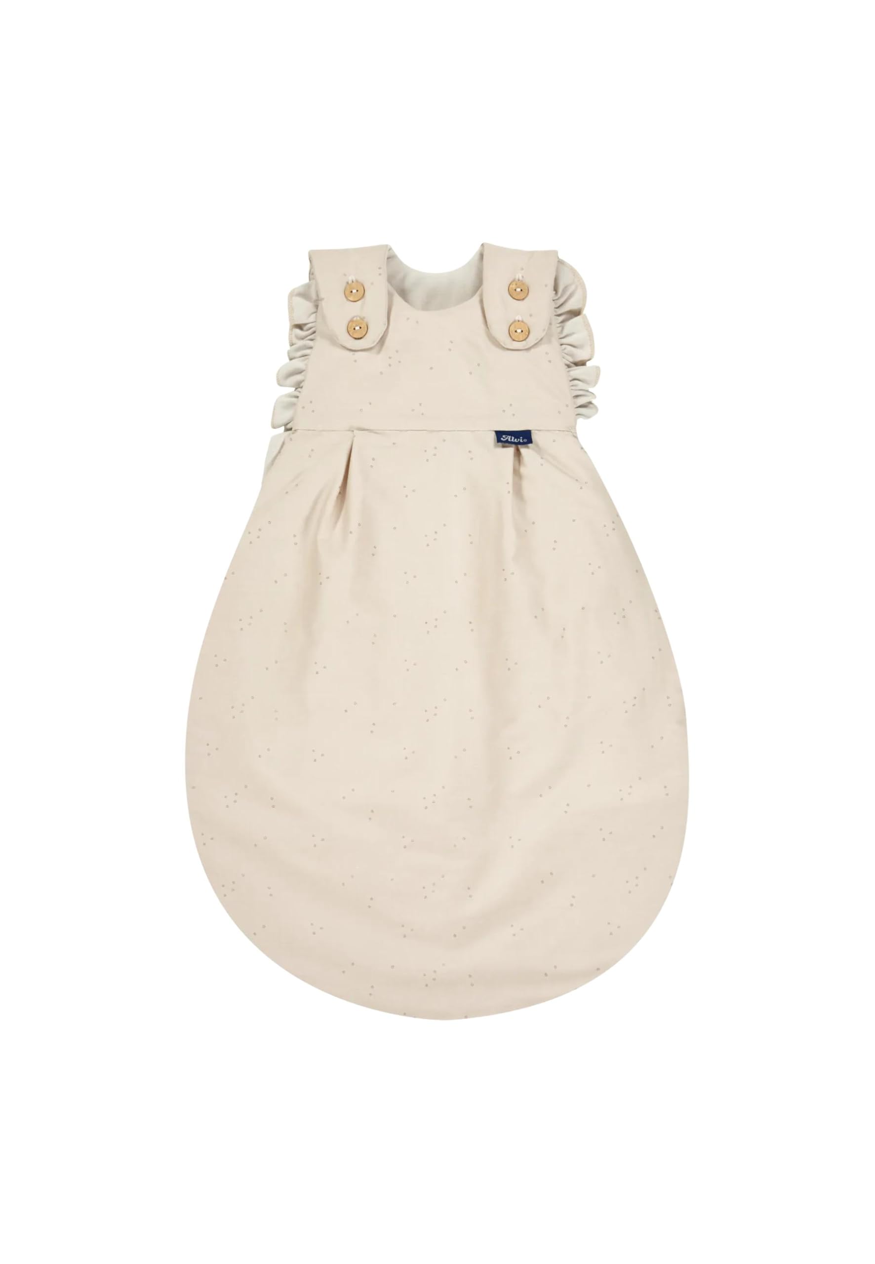 Alvi Baby-Mäxchen Außensack Bio-Baumwolle Baby Schlafsack, 2.5 TOG, für Sommer und Winter, Ganzjahresschlafsack aus Baumwolle für Kleinkinder Volant - Beige