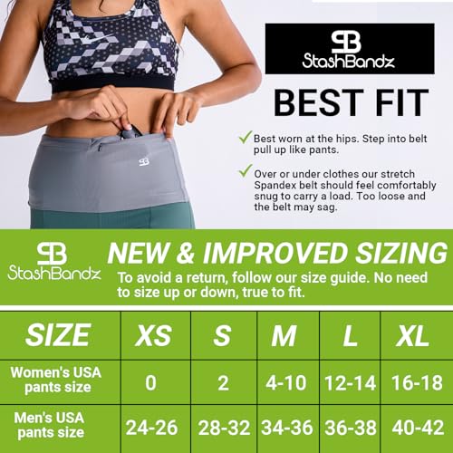 StashBandz Running Belt, Waist Fanny Packs for Women and Men – Total of 4 Large Secured Pockets with 1 Big Zipper Pocket, Money Belt, Running Phone Holder fits All Size Phones, Passport and More