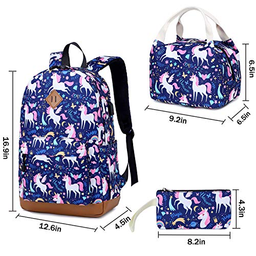 Soekidy Backpacks For Girls Cute Unicorn School Bags Lightweight For 7+ Years Old Kids School Bags Backpack With Lunch Box And Pencil Case (Blue Unicorn) #TOP4