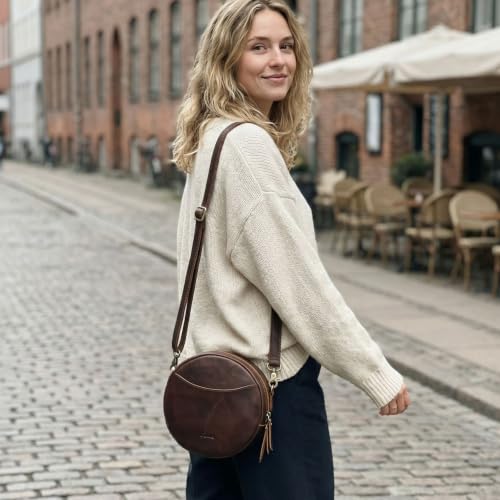 Image of S-ZONE Leather Crossbody Bags for Women Circle Shoulder Round Purse Travel