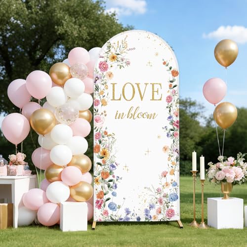 AIBIIN 6ft Love in Bloom Bridal Shower Arch Backdrop Cover, Wildflower Wedding Shower Arch Arch,2 Side Spring Floral Engagement Wedding Bachelorette Party Decor Supplies Photo Booth Props