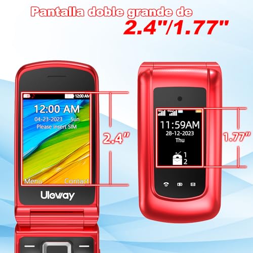 CHAKEYAKE 4G Telefono Movil para Mayores Libre con Teclas Grandes, Doble SIM Doble Pantalla LCD, Teléfono Móvil Personas Mayores con Botón SOS, Cable USB C | Batería 1000mah | Base Cargadora | Rojo - imagen 11