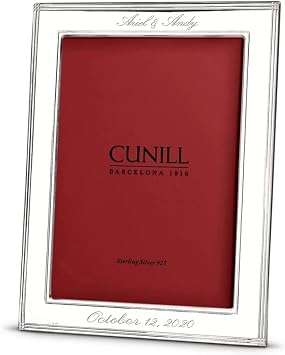 Cunill Personalized Sterling Silver Picture Frame, Madison 5x7 Engraved Frame, Custom Engraved Frame, Mahogany Wood Back...