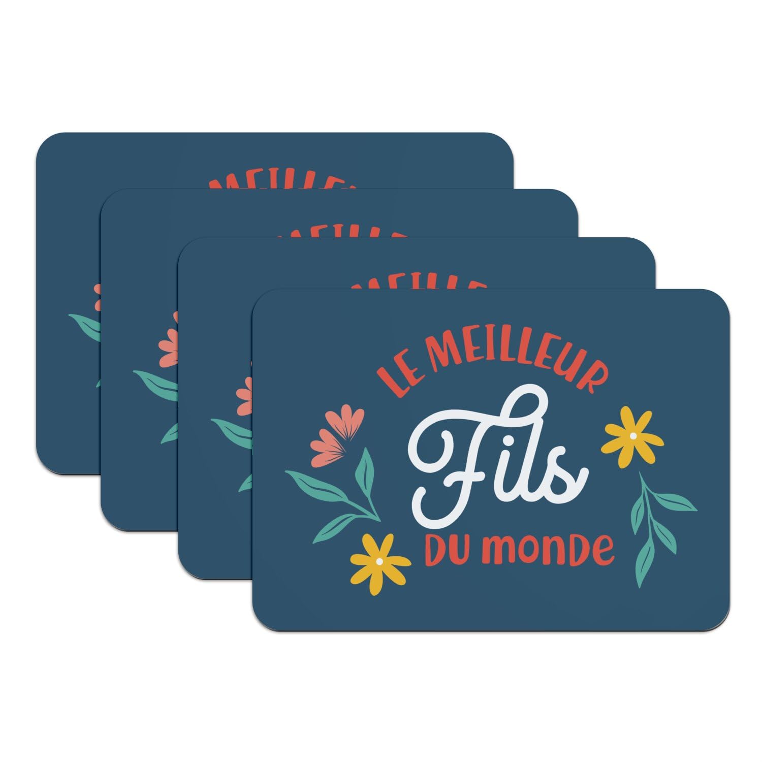 Idée cadeau fils avec ce lot de 4 sets de table bleu en caoutchouc