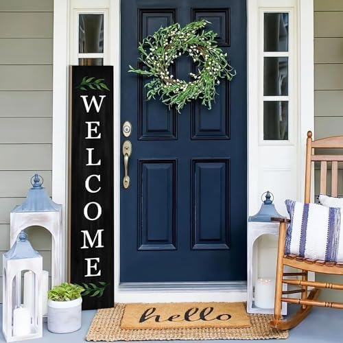 Amazon.com : Black Welcome Sign Vertical Porch Sign Front Door Rustic ...