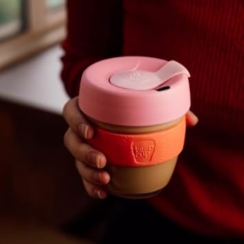 KeepCup Brew, Reusable Coffee Cup - Tempered Glass and Splashproof Sipper Lid, Medium 12oz/340ml - Tangerine