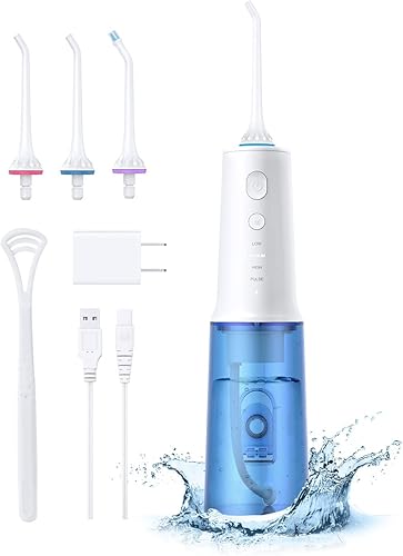 Irrigador dental profesional de 10.8 fl oz, tanque inalámbrico, portátil, recargable IPX7, impermeable, 4 modos, con tanque de agua limpiable, para