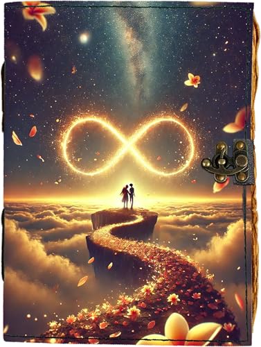 Image of Mr KRAFT Handcrafted A5 120 GSM Premium White Paper Infinite Love Couple UV Print Diary Leather Journal With Unique Love Print Writing Diary Notebook Unruled Diaries For velentine gift -5x7(Infinite2)