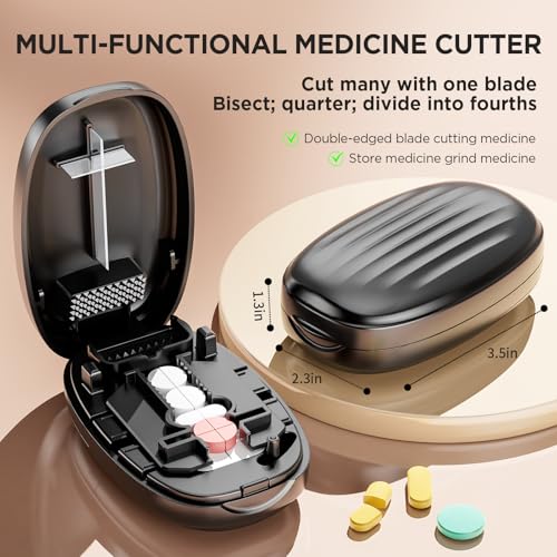 Image of Pill Cutter Splitter for Small and Tiny Pills, 1 /2 1 /4 Pill Splitter for Small Pills,Vitamins, Tablets in Half or Quarters, Accurate and Easy Cutting, Stainless Steel Blade, Back Storage (Black)
