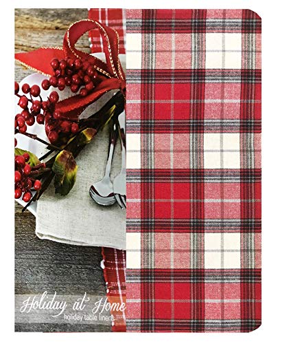 Lintex Comfy Cottage Christmas Plaid Cotton Fabric Tablecloth -Black, Red And Metallic Silver Holiday Plaid Kitchen And Dining Room Easy Care Cotton Weave Tablecloth, 60” X 84” Oval #TOP1