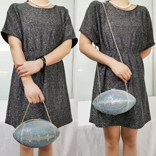 Image of Women Rhinestone Football Shaped Handbag Chain Crossbody Shoulder Bag Football Purse | Rugby, Unique, Novelty, Football