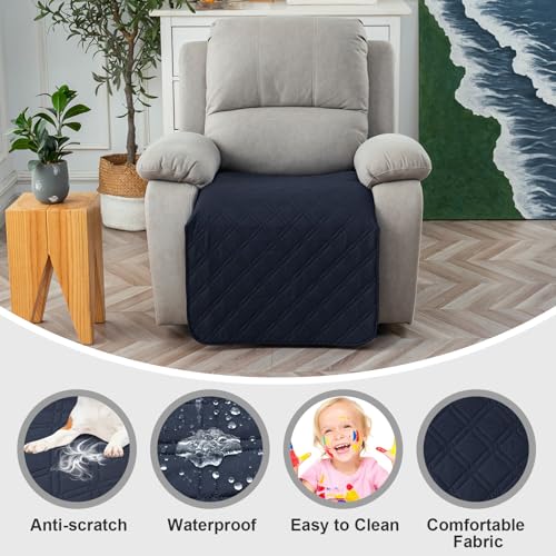 Image of Genina Waterproof Recliner Chair Covers, Recliner Cover for Dog Pets Friendly, Washable Antislip Reclining Chair Cover Furniture Protector, Sofa Slipcover for Living Room(23.6inch /Navy Blue)