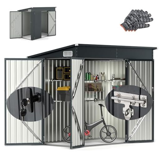 RELAX4LIFE Abri de Jardin Métal 235X117X185CM avec 2 Portes Verrouillable-Loquets Clés Inclus et Fenêtres, Cabane à Outils Cabanon Résistant aux intempéries pour Poubelles Extérieur (Gris)