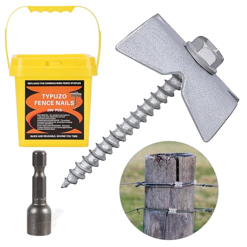 TYPUZO 200 PCS Fence Nails,Steel Wire Fencing Staples for Softwoods,Reuse Fence Staple Fasteners Nails with Wire Fixer for Wire Mesh and Woven Fencing, Quickly Install with Power Drill by TYPUZO - Used condition - US$24.86