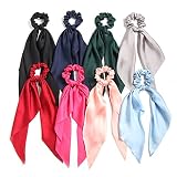 SUSULU Hair Scarf Scrunchies for Women - Satin Hair Ties Plain Hair Bobbles Solid Color Fabric Scrunchy Elastic Hair Ties with Bow Ponytail Holders Hair Accessories Pack of 8pcs