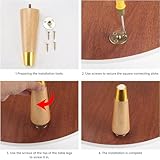 COEWUR 4 Pcs Wooden Furniture Legs 8inch/20cm Sofa Leg Solid Wood Legs for Furniture Feet Wooden Table Leg Replacement for Dresser Bed Stool Cabinet Chair Couch with Gold Caps,Pad,Screws,Plates - Image 7