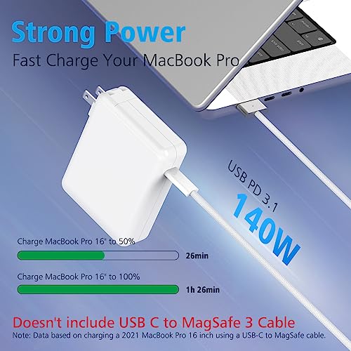 140W USB C Charger for MacBook Pro 16, 15, 14, 13 inch 2024, 2023, 2022, 2021, 2020, 2019, MacBook Air 15 13 inch, iPad pro M4 iPad air M2, PD 3.1 28V Great for M1, M2,M3 Laptop, Original Quality