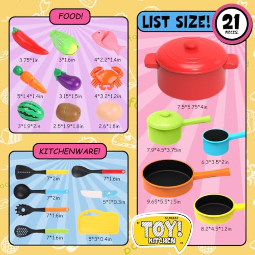 GILOBABY Kitchen Pretend Toy, Role Play Cutting Fruit Food Toy & Cookware Pot & Pan Set, Educational Gift Toy for Kid Girl Boy Toddler Age 3,4,5,6,7,8, Cooking Utensil Vegetable Toy for Children