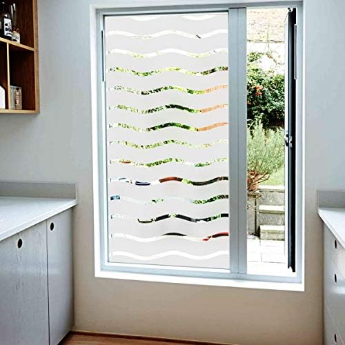 Amazon Brand  Eono Window Privacy Film Self-Adhesive Frosted Films Static Sticker Wave Pattern - for Home Office Store Decoration (60cmx200cm)