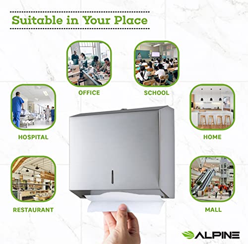 Alpine Industries C-Fold/Multifold Paper Towel Dispenser - Brushed Stainless Steel (290 C Folds/ 380 Multi-Fold) #TOP5