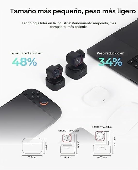 OBSBOT Tiny 3 Lite with Tripod, 4K PTZ Camera with Space Audio