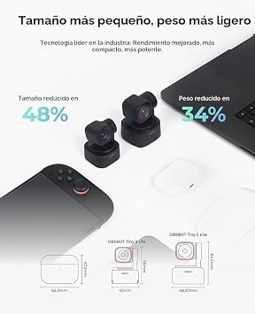 OBSBOT Tiny 3 Lite with Tripod, 4K PTZ Camera with Space Audio