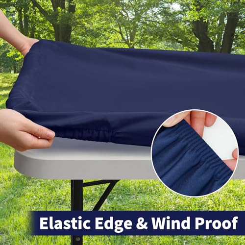 UgyDuky 6Ft Rectangle Fabric Table Cloth Waterproof Polyester Elastic Fitted Tablecloth Washable Table Protector Cover Washable and Wrinkle Resistant Stretch Rectangular Patio Table Cover (Blue) by UgyDuky - Used condition - Image 3