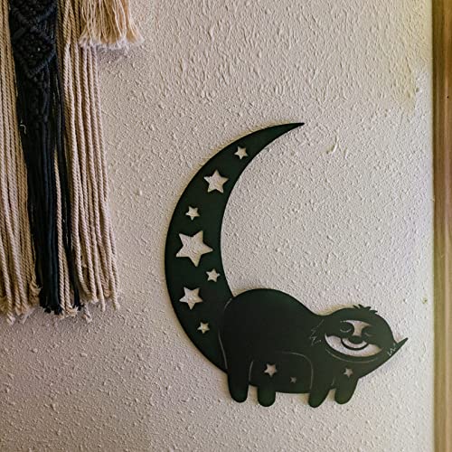 Eyonglion Black Sloth Metal Wall Decor,Boho Moon Phase Stars Wall Hanging,Cute Animal Wall Sculpture For Nursery & Kids Room #TOP3